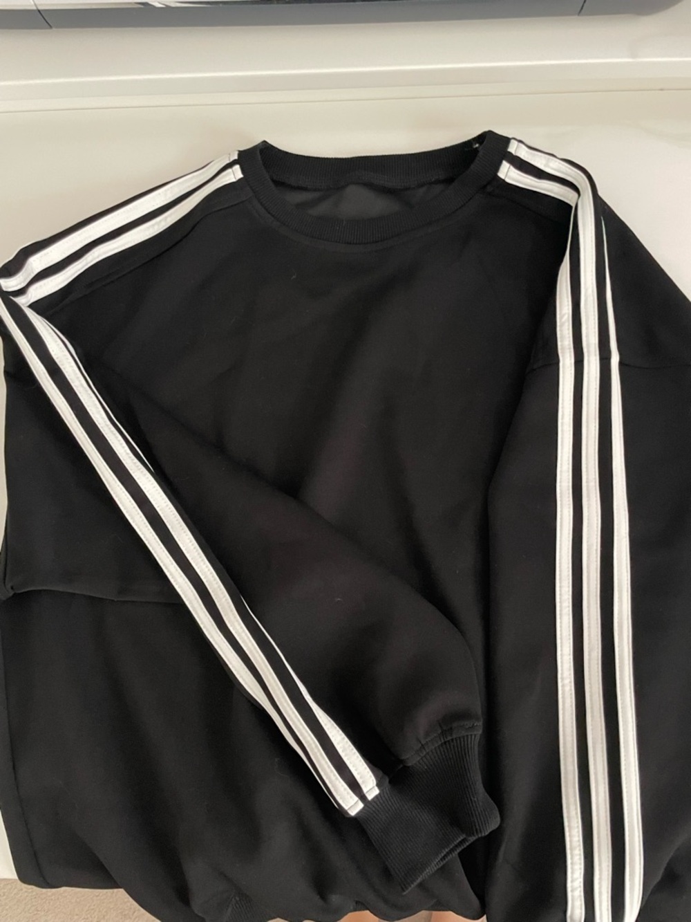 Commense Black Crewneck Sweater with White Shoulder Stripes - Picture 6 of 6